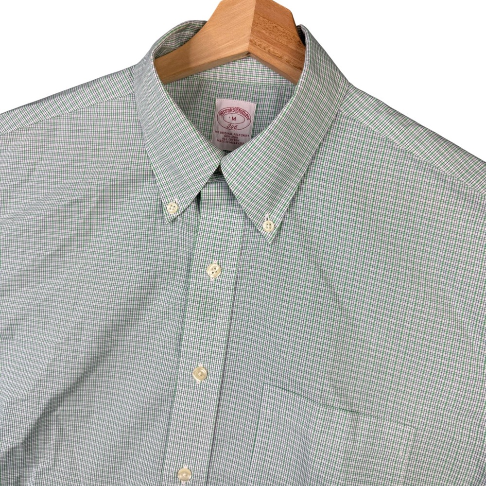 Brooks Brothers 346 Mens M Green Check Non-Iron Short Sleeve Button Down Shirt